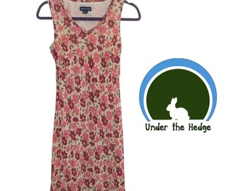 Vintage Y2K Ann Taylor Ivory Pink Floral Seiden Rüschen Kleid | Bloomcore Kokette Feen Grunge | Größe 2