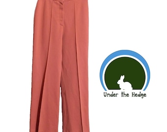 Pantalón de tiro alto con corte acampanado, color coral, años 70, talla 24 W, 29,5 L, J2