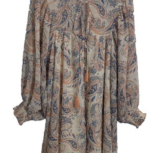 Anthropologie Flying Tomato Ivory Paisley Babydoll Mini Dress Balloon Sleeves - Women's Small - Cottagecore Coquette image 2