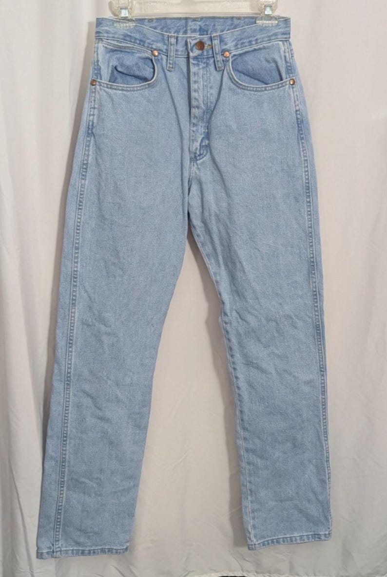 Vintage Wrangler Light Wash High Waist Straight Leg Denim Jeans | Western Indie Cowgirl 90s | Juniors 9/32 image 2