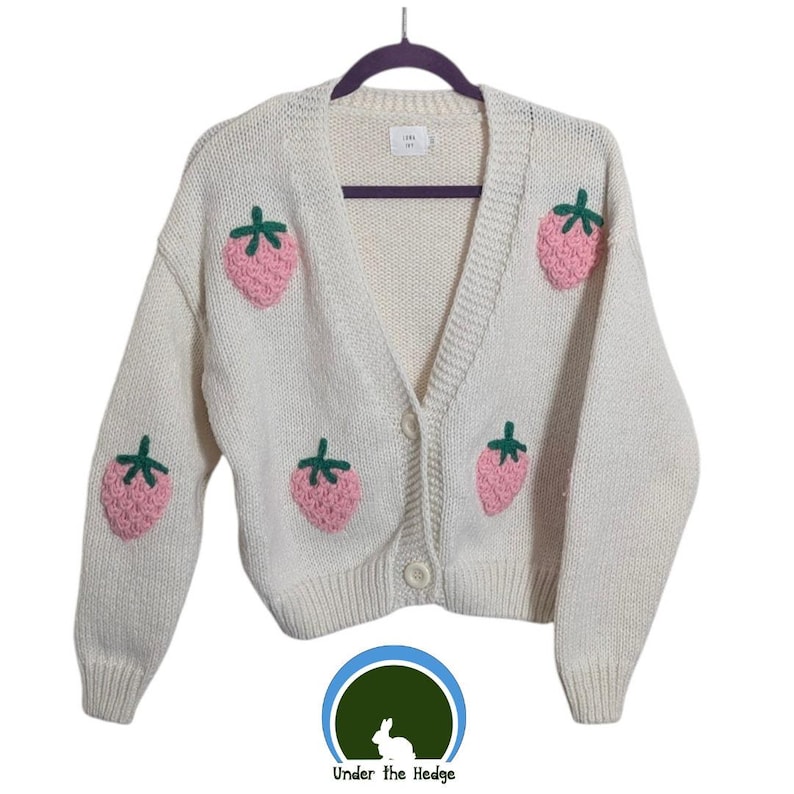 Anthropologie Luna Ivy Cream Strawberry Motif Chunky Knit Cardigan - Women's XS - Soft Girl Cottagecore Girlhood Core Twee Feminine Girly image 1