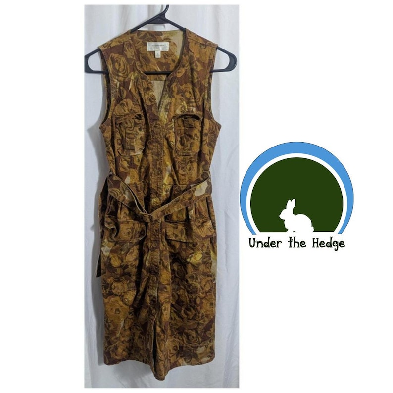 Anthropologie Moulinette Soeurs Goldbraunes Safari-Kleid mit Blumengürtel - Damen 0 - Boho Cottagecore Jungle Bild 1