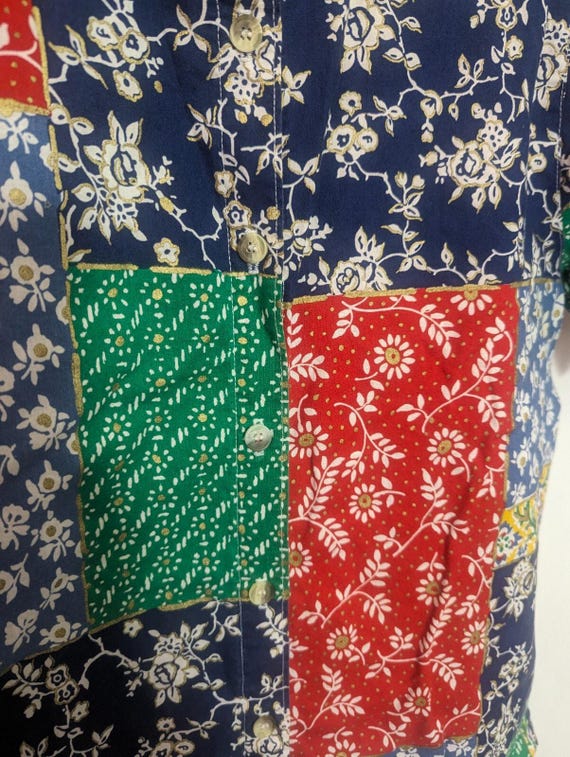 Vtg Alfred Dunner Multi Patchwork Button Top Size… - image 4