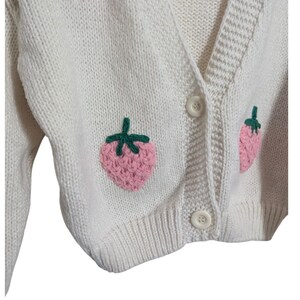 Anthropologie Luna Ivy Cream Strawberry Motif Chunky Knit Cardigan - Women's XS - Soft Girl Cottagecore Girlhood Core Twee Feminine Girly image 4