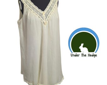 Vintage 60er Jahre Vanity Fair Hellgelb Nylon Chiffon Overlay Babydoll Chemise Nachthemd - Damen Medium - Coquette Glam Pastel Sleewear