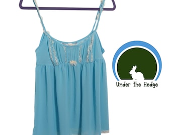 Vintage Y2K Victoria's Secret Aqua Blau Chiffon Babydoll Cami - Größe M-L - Fairycore Coquette Glam Lingerie Feminin