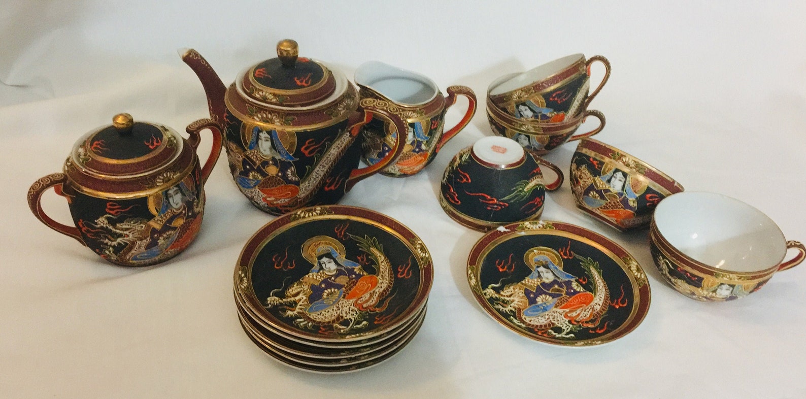 Vintage 14pc Handpainted SATSUM MORIAGE Occupied Japan Tea Set Etsy