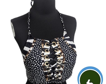 Neue La Blanca Animal Print Schnürung Neckholder Bikinioberteil mit Quasten Riemen - Damen 10 - Glam Resort Beach Chic