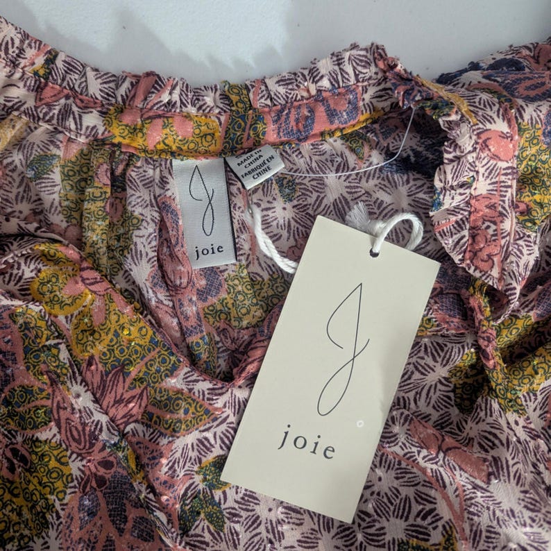New Joie Dusty Rose Pink Floral Chiffon Smocked Balloon Sleeve Peasant Top - Women's Small - Fairycore Cottagecore Romantic Boho Soft Girl image 7
