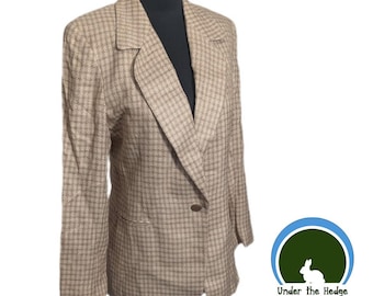 Blazer vintage des années 90 JH Collectibles à 1 bouton à carreaux beige chaud - 4 femmes - Bureau bibliothécaire grand-mère Chic Light Academia