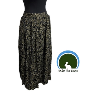 Vintage 90s Studio Michelle Stuart Black Gold Paisley Midi Flare Skirt Pockets - Women's Small - Whimsigoth Dark Cottagecore Goth Indie
