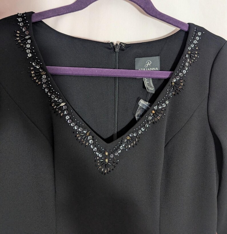 New Adrianna Papell Black Embellished Rhinestone Sequin Formal Gown | Goth Glam Old Money Black Tie | Size 6 READ image 4