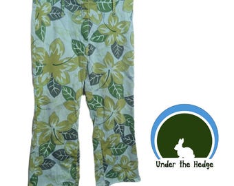 Vintage A.M.I. Aqua Green Hibiscus Floral Mid Rise Split Capri Pants - Women's 6 - Hawaiian Tropical Y2K Resort Aloha Island