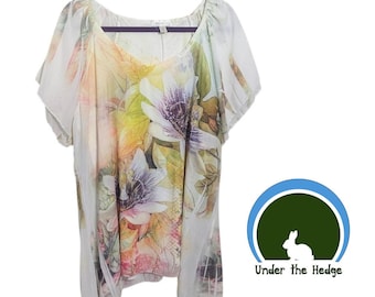 Vintage Dressbarn Weiß Floral Strass Chiffon Tunika Top - Women's 2X - Fairycore Cottagecore Boho Whimsy Feminin