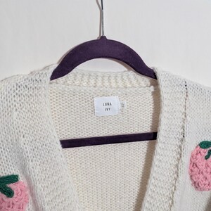 Anthropologie Luna Ivy Cream Strawberry Motif Chunky Knit Cardigan - Women's XS - Soft Girl Cottagecore Girlhood Core Twee Feminine Girly image 3