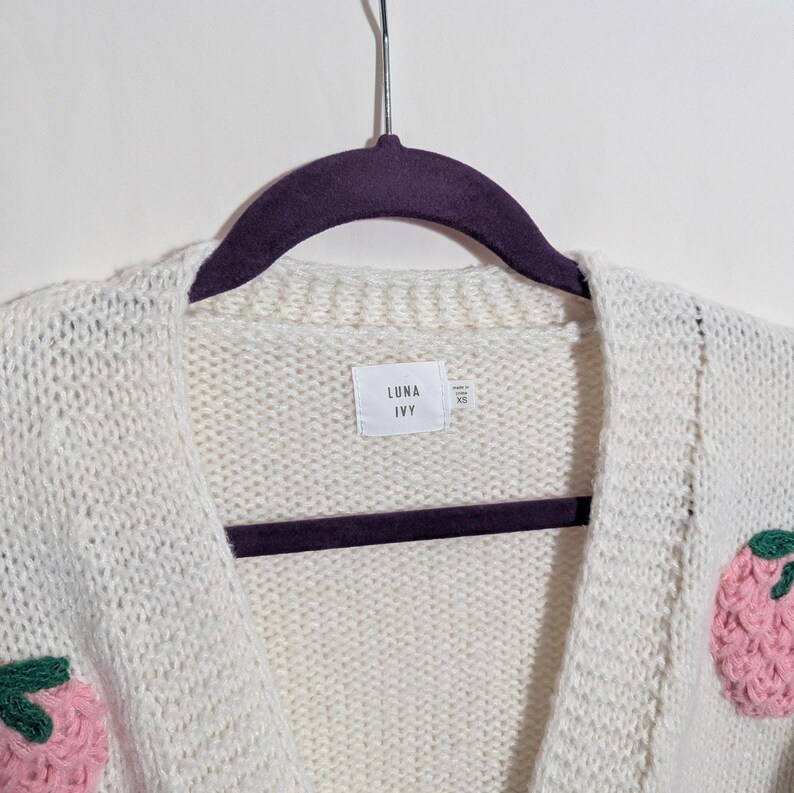 Anthropologie Luna Ivy Cream Strawberry Motif Chunky Knit Cardigan - Women's XS - Soft Girl Cottagecore Girlhood Core Twee Feminine Girly image 3