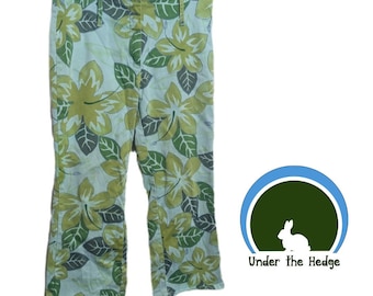 Spodnie Capri Vintage A.M.I. Aqua Green Hibiscus Floral z rozcięciem i średnim stanem – damskie, rozmiar 6 – Hawaiian Tropical Y2K Resort Aloha Island