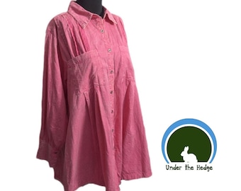 Vintage Carole Christian Hot Pink Acid Wash Long Sleeve Pleated Button Down Tunic Top - 100% Cotton - Size Medium - Kidcore Dopamine Indie