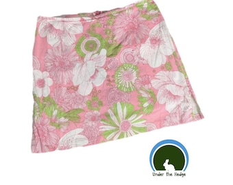 Y2K Bamboo Traders Pink Green Floral Mini Skort Skirt - Shorts Lined - Cotton Spandex - Size 10 - Cottagecore Coquette Fairycore Soft Girl