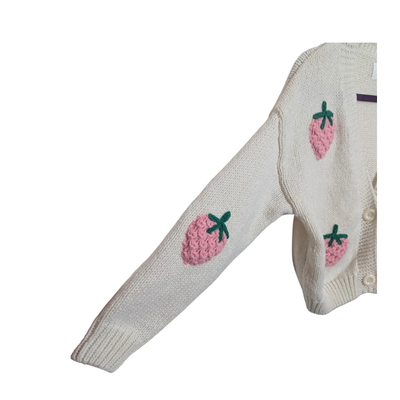 Anthropologie Luna Ivy Cream Strawberry Motif Chunky Knit Cardigan - Women's XS - Soft Girl Cottagecore Girlhood Core Twee Feminine Girly image 5
