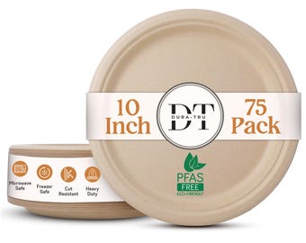 100% Compostable Paper Plates [10 Inch - 125-Pack] 3 Compartment Disposable Plates Heavy-Duty Quality, Natural Bagasse Eco-Friendly Made Of Sugar Cane & Wheat Straw Fibers, 10" Biodegradable Plates