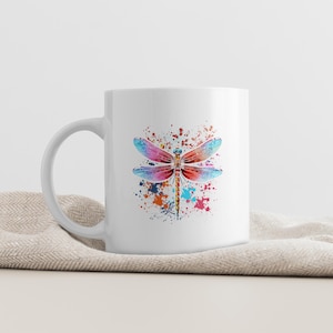 Beautiful Nature Colorful Graphic Pattern Dragonfly Mug, Vibrant Ceramic Coffee Cup, Unique Gift for Dragonfly and Nature Lovers