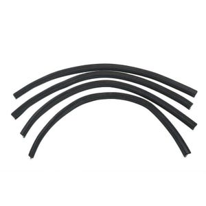 May include: A set of five black rubber weatherstripping seals, each curved and designed for automotive use. The seals are arranged in a semi-circular pattern against a white background, highlighting their shape and form.
