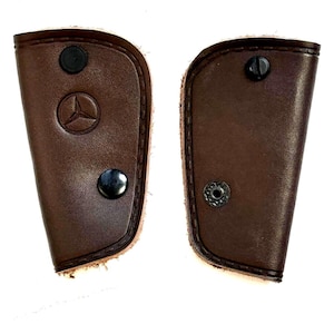 Klassieke sleutelhouder in messtijl leer voor Mercedes R107 W108 W115 bruin