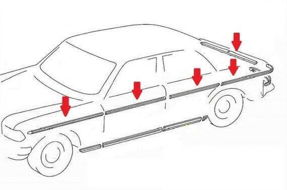 Mercedes Benz W123 Sedan 4 Doors Chrome Side Mouldings Trim 9 Pcs