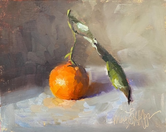 Single Satsuma 8x10 original Oil Painting on Belgian Linen Panel