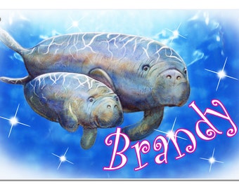 Bicycle License Plate Manatees Metal Custom Personalize Gifts Children Teens Boys Girls Sea Cows Any Name Or Text 2.75" x 4.5"
