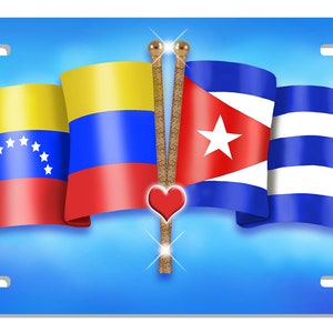 Venezuela Cuba Unity Flags Auto License Plate Personalize Gifts any Name or Text Many Colors Latino Dominican