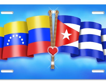 Venezuela Cuba Unity Flags Auto License Plate Personalize Gifts any Name or Text Many Colors Latino Dominican