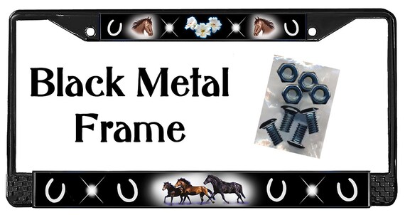 Horses Dark Red Backdrop License Plate Frame Gifts Polished Metal & Screws TXT