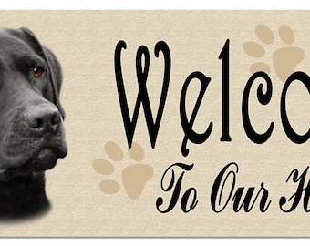 Black Labrador Retriever Welcome Sign 3-7/8" x 10-1/2" Metal Personalize Any Text In Any Color Dogs Pets Black Lab