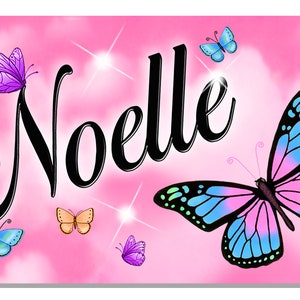 Bicycle License Plate Butterflies Sky Blue Metal Custom Personalized Gifts Children Girls Teens Ladies Butterfly 2.75&quot; x 4.5&quot; Any Name-Text
