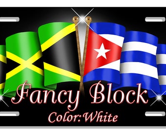 Jamaica Cuba Unity Flags Auto License Plate Personalize Gifts any Name or Text Many Colors Latino Jamaican Cuban