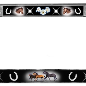 Horse License Plate Frame Flowers Gifts Girls Ladies Plate Holder Horses Many Color Backgrounds Plate Holder Equine Personalize