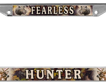 Buck And Wild Boar Hog On Camouflage Auto License Plate Frame Personalize Gifts Men Ladies Auto Car Accessories Hunting Hunters