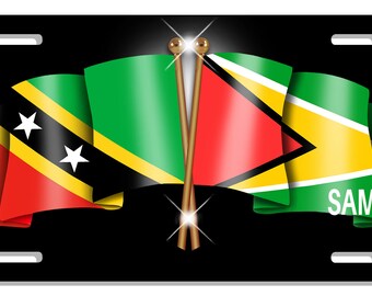Saint Kitts Guyana Unity Flags Auto License Plate Personalize Gifts Name St. Kitts Flag Cars Trucks