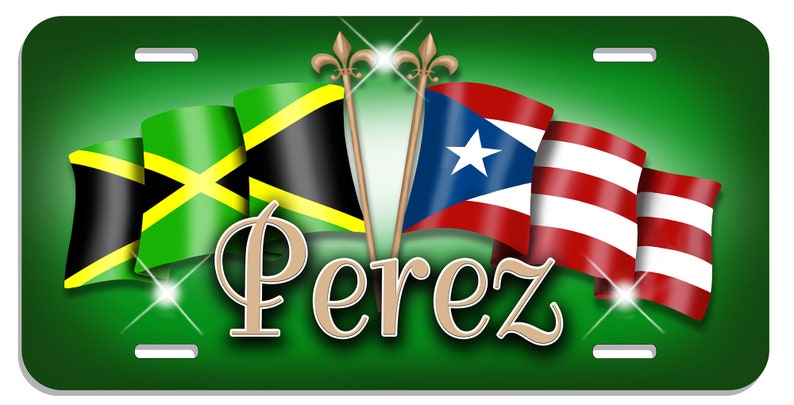 Jamaica Puerto Rico Unity Flags Auto License Plate Personalize Gifts any Name or Text Many Colors Latino Hispanic Jamaican Island Rican image 8