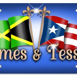 Jamaica Puerto Rico Unity Flags Auto License Plate Personalize Gifts any Name or Text Many Colors Latino Hispanic Jamaican Island Rican image 2