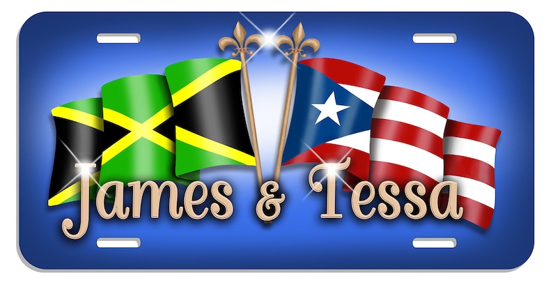 Jamaïque Porto Rico Unity Flags Plaque d'immatriculation automatique Personnaliser les cadeaux n'importe quel nom ou texte De nombreuses couleurs Latino Hispanique Jamaïcain Île Rican image 2