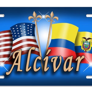 USA Ecuador Flags Auto License Plate Personalize Gifts Any Name  Or Text Many Color Backgrounds America Ecuadorian Flag