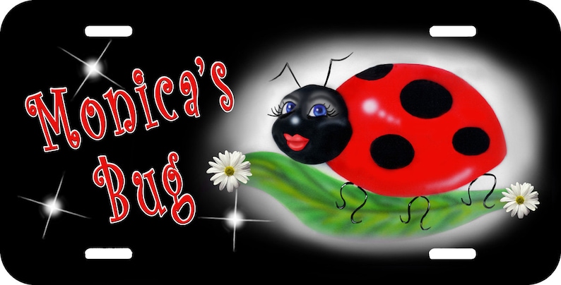 Ladybug Sweetie On Black Black Auto License Plate Personalize Any Name-Text