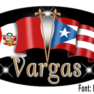 One Peru Puerto Rican Unity Flags Vinyl Oval Decal Bumper Sticker Various Large Sizes Personalize Gifts Latino Puerto Rico Black Background