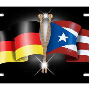 German Puerto Rico Flags Auto License Plate Personalize Gifts Any Name  Or Text Many Color Backgrounds America Latino
