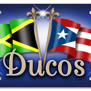 Jamaica Puerto Rico Unity Flags Auto License Plate Personalize Gifts any Name or Text Many Colors Latino Hispanic Jamaican Island Rican image 3