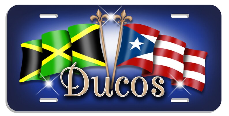 Jamaica Puerto Rico Unity Flags Auto License Plate Personalize Gifts any Name or Text Many Colors Latino Hispanic Jamaican Island Rican image 3