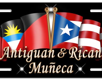 Antigua Puerto Rico Unity Flags Auto License Plate Personalize Gifts Hispanic Latino Antiguan